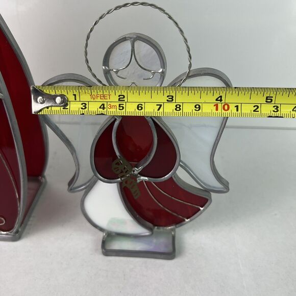 Vintage Stained Glass Angel Pair Artist Signed Cathy Holiday Christmas Religious - Picture 10 of 10